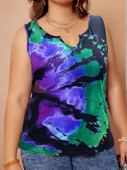 Tie Dye Tank Top with Notched Neck