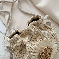 Girls Sunflower Straw Crossbody Bag Mini Beach Shoulder Bag