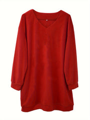 Casual Dress Women's Solid Long Sleeve V Neck Stretch Mini Dress
