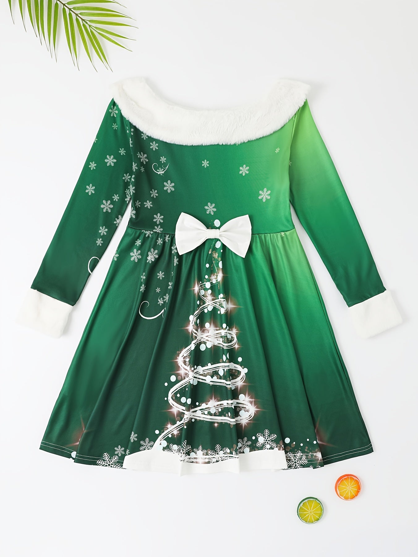 Girls Christmas Tree Print Dress Casual Holiday Gift