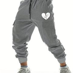 Broken Heart Print Men's Cargo Pants With Flap Pockets