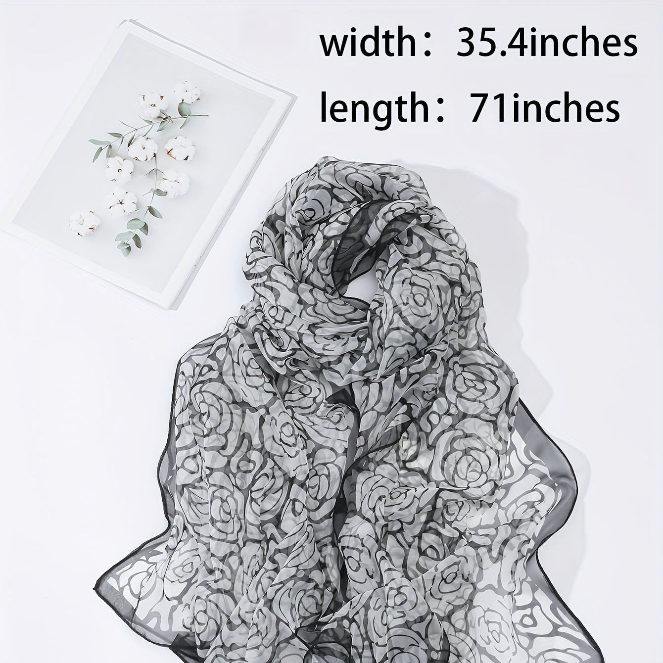 Rose Print Gauze Scarf Windproof Shawl Travel Beach Towel
