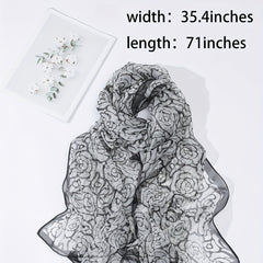 Rose Print Gauze Scarf Windproof Shawl Travel Beach Towel