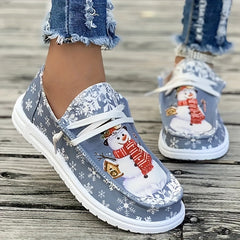 Snowman Pattern Slip On Sneakers Comfortable Wear-Resistance Boat Shoes