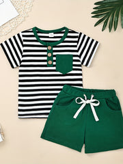 Baby Casual Striped Pocket T-shirt & Shorts Set for Summer