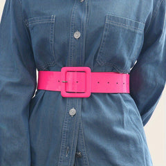 Bright PU Leather Wide Belt with Square Pin Buckle for Women