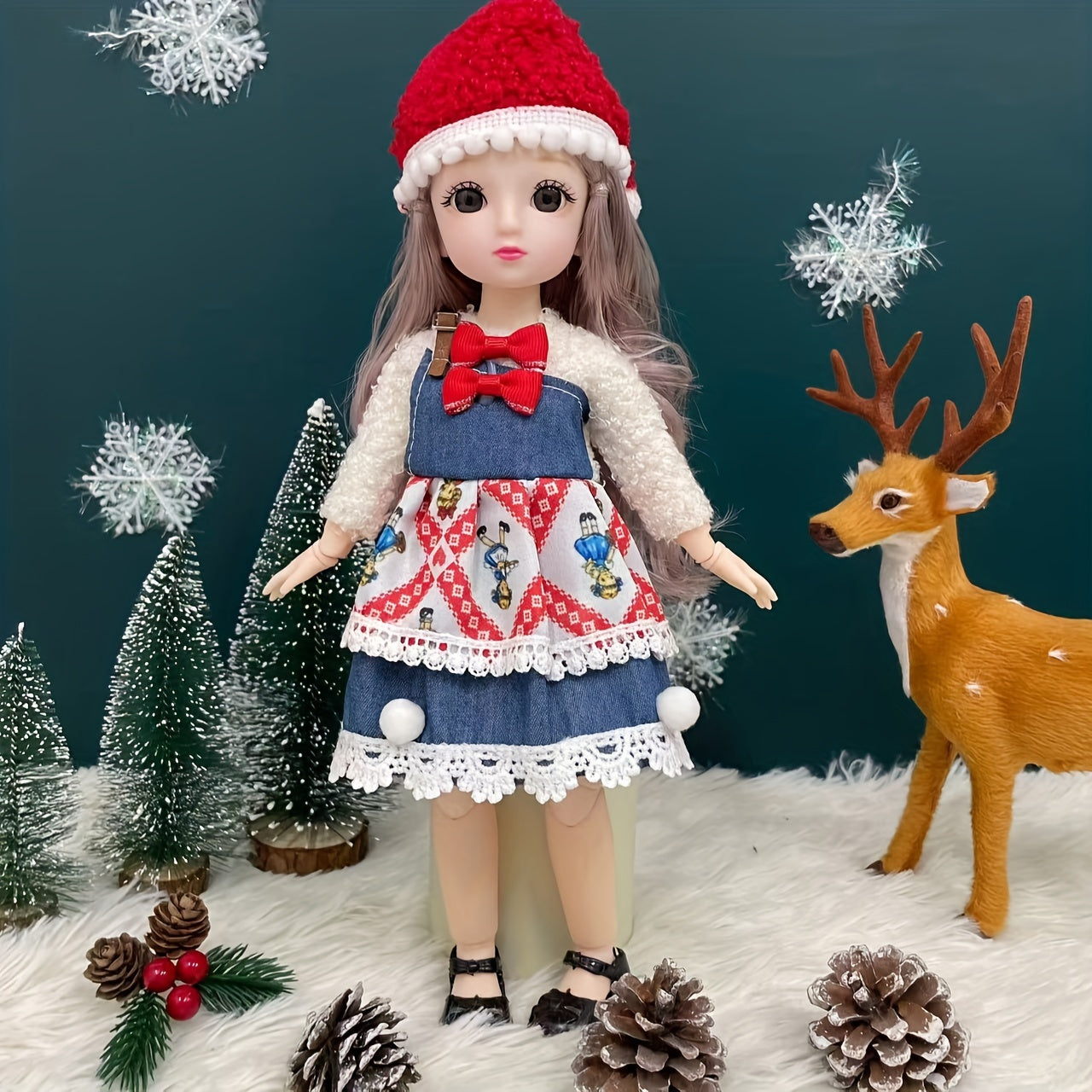 Christmas Style Doll Costume and Headdress Set for Girls