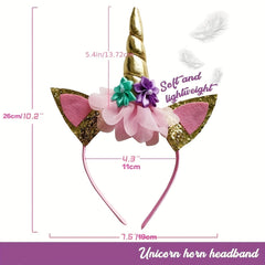 Girl's Unicorn Birthday Set: Glitter Unicorn Headband & Pink Satin Sash