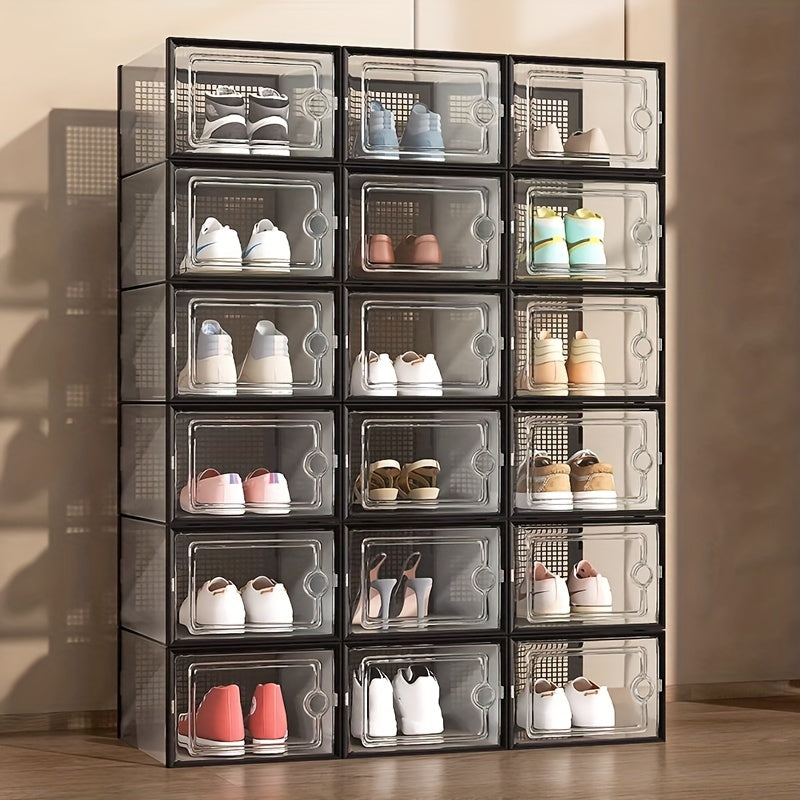 12pcs Clear Plastic Folding Shoes Box - Display Basket Dustproof Shoes Cabinet