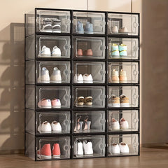 12pcs Clear Plastic Folding Shoes Box - Display Basket Dustproof Shoes Cabinet