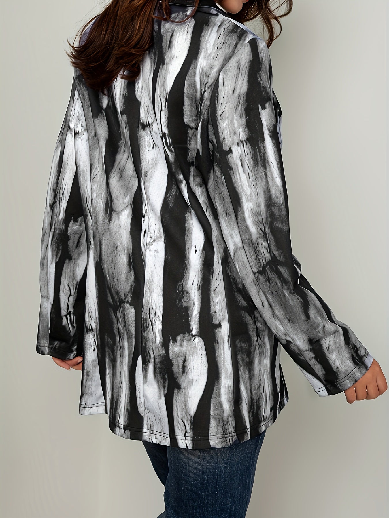 Stripe Print Button Up Long Sleeve Blazer