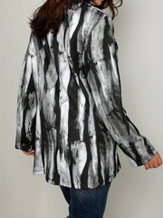 Stripe Print Button Up Long Sleeve Blazer