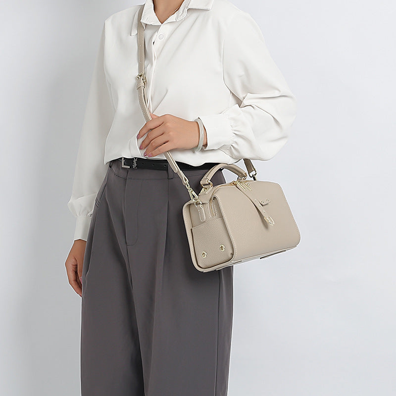 Gray Leather Pillow Bag Large Capacity Shoulder & Crossbody Handbag