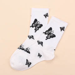 Butterflies Pattern Cotton Mid Tube Socks For Sports