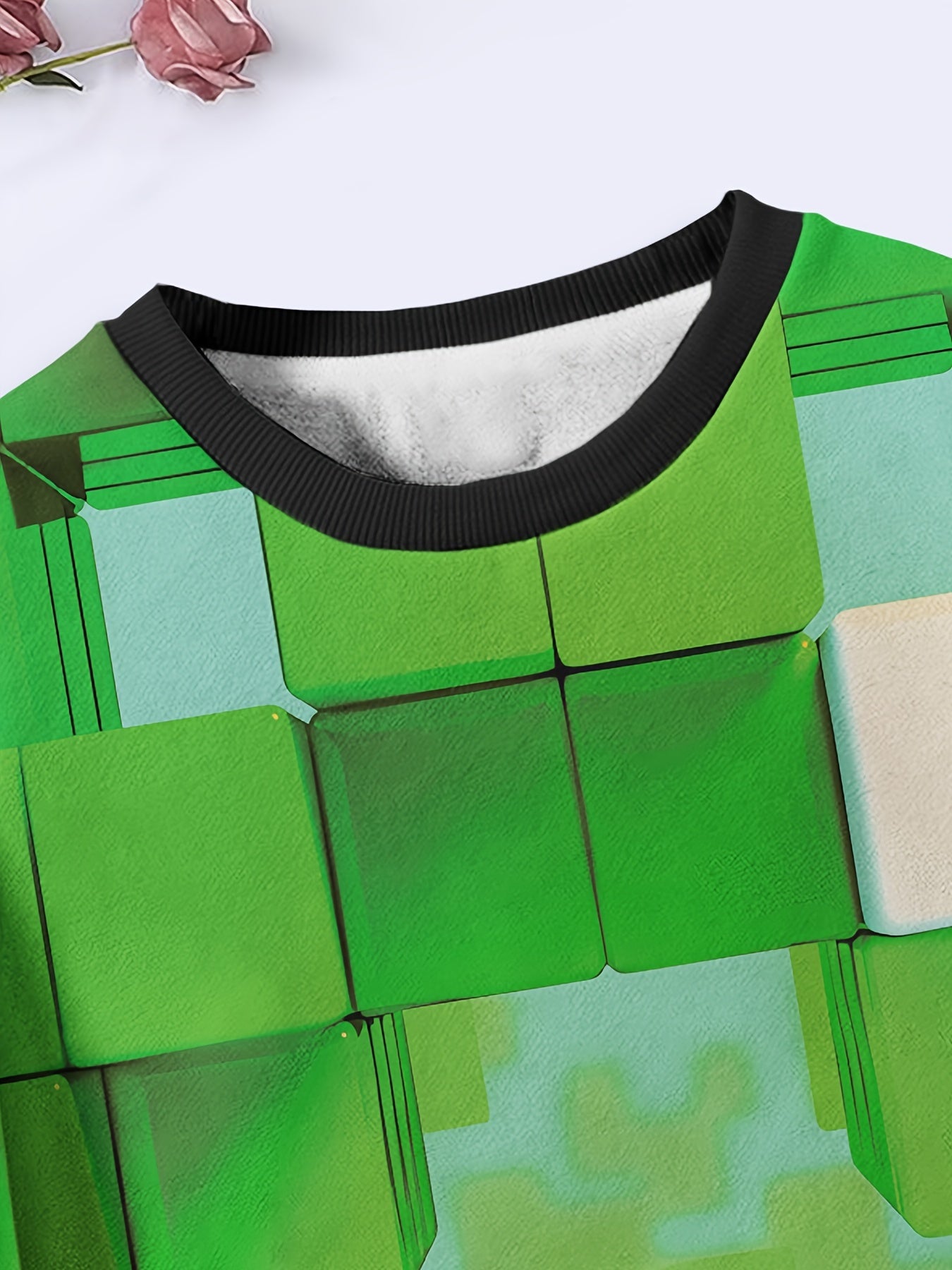 Cartoon Cube Pattern Long Sleeve Crew Neck Sweatshirt