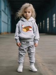 Girls 2pc Bread Pattern Hooded Sweatshirt & Sweatpants Set