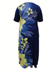 Floral Print Round Neck Maxi Dress