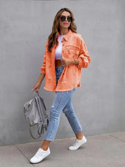 Denim Top Women's Ripped Button Up Long Sleeve
