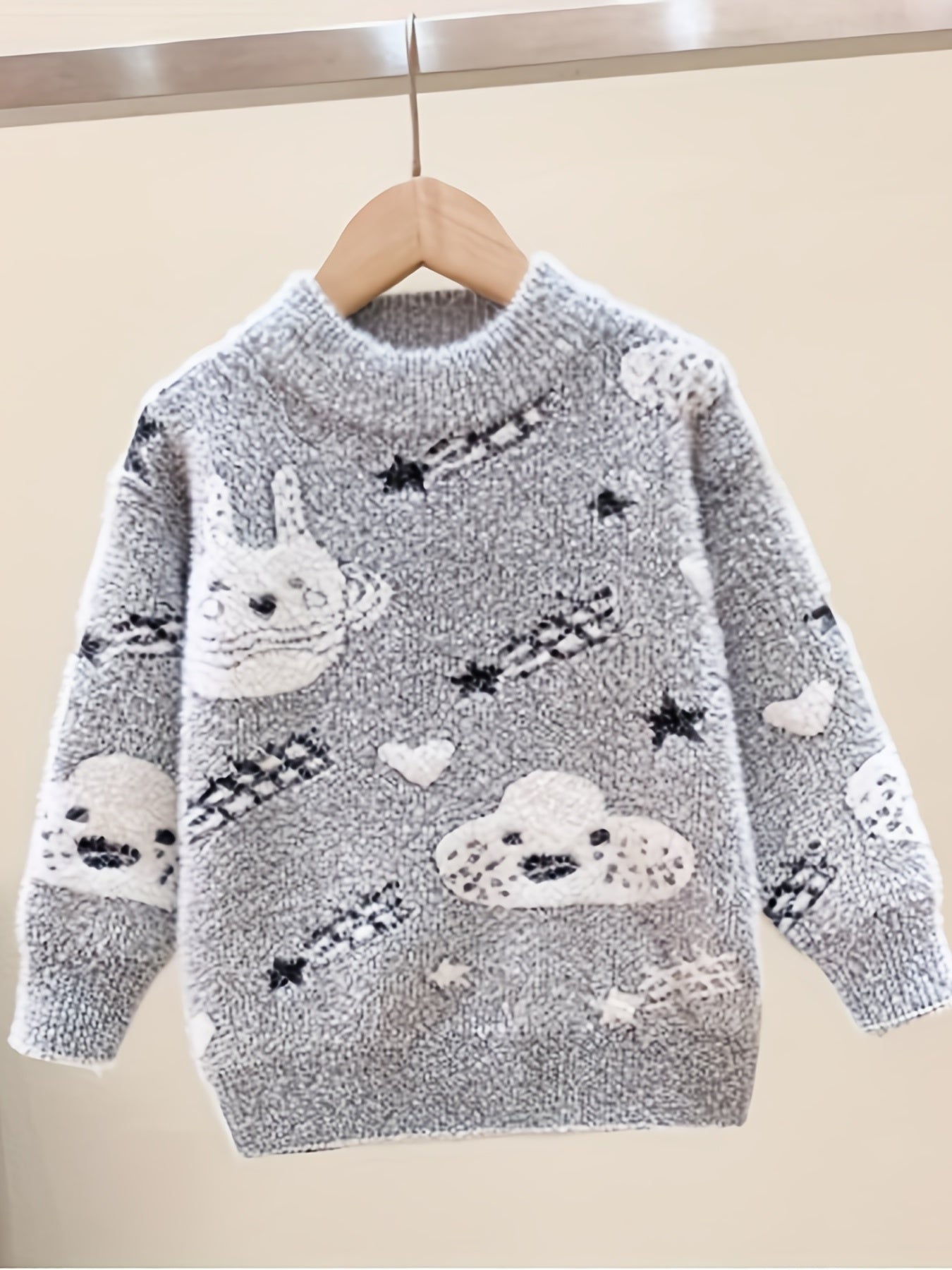 Kids Cartoon Jacquard Mink Cashmere Knit Sweater