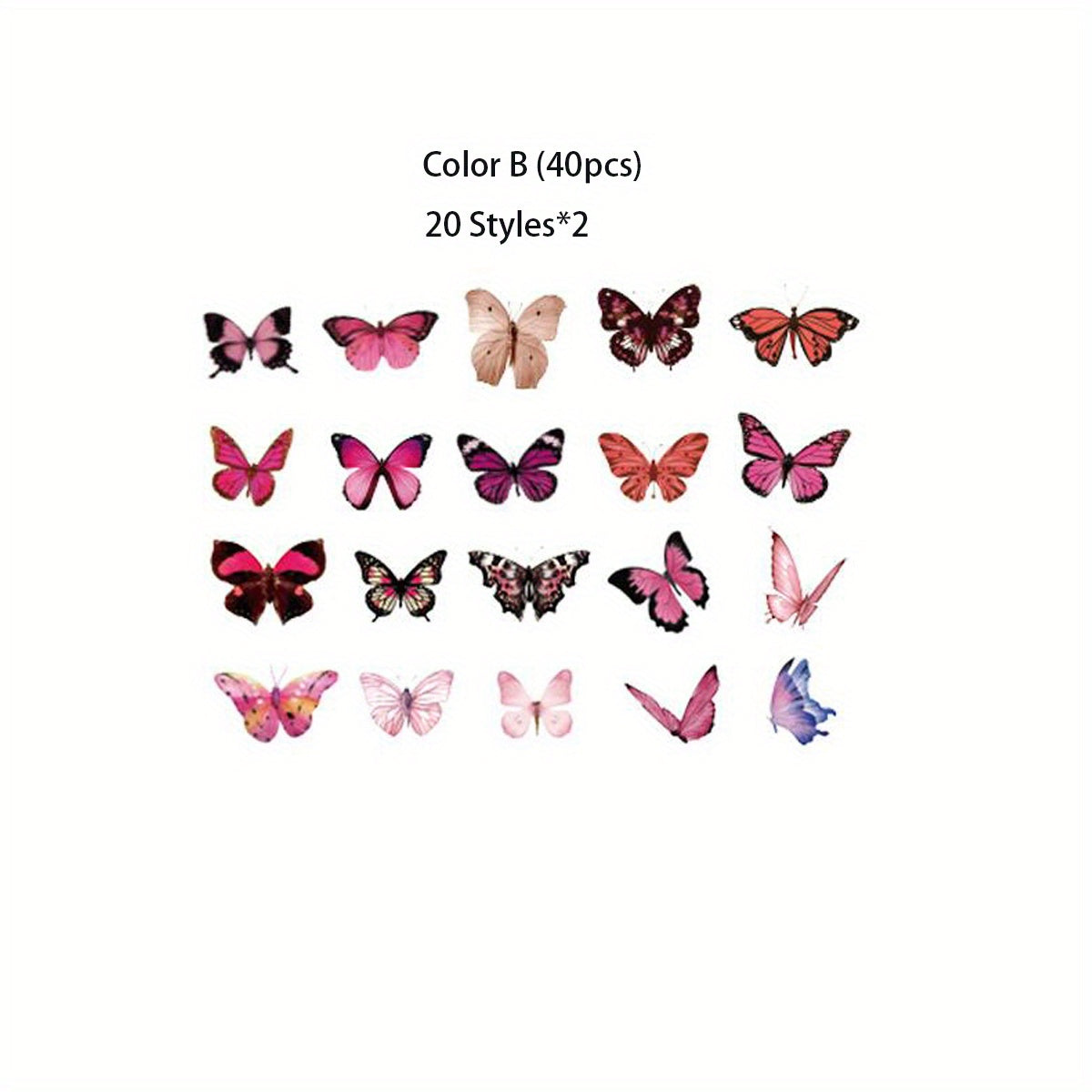 40pcs Butterfly Stickers Transparent Nature Scrapbook Supplies