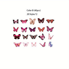 40pcs Butterfly Stickers Transparent Nature Scrapbook Supplies