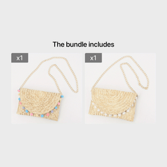 Furball Crossbody Bag Straw Braided Beach Bag