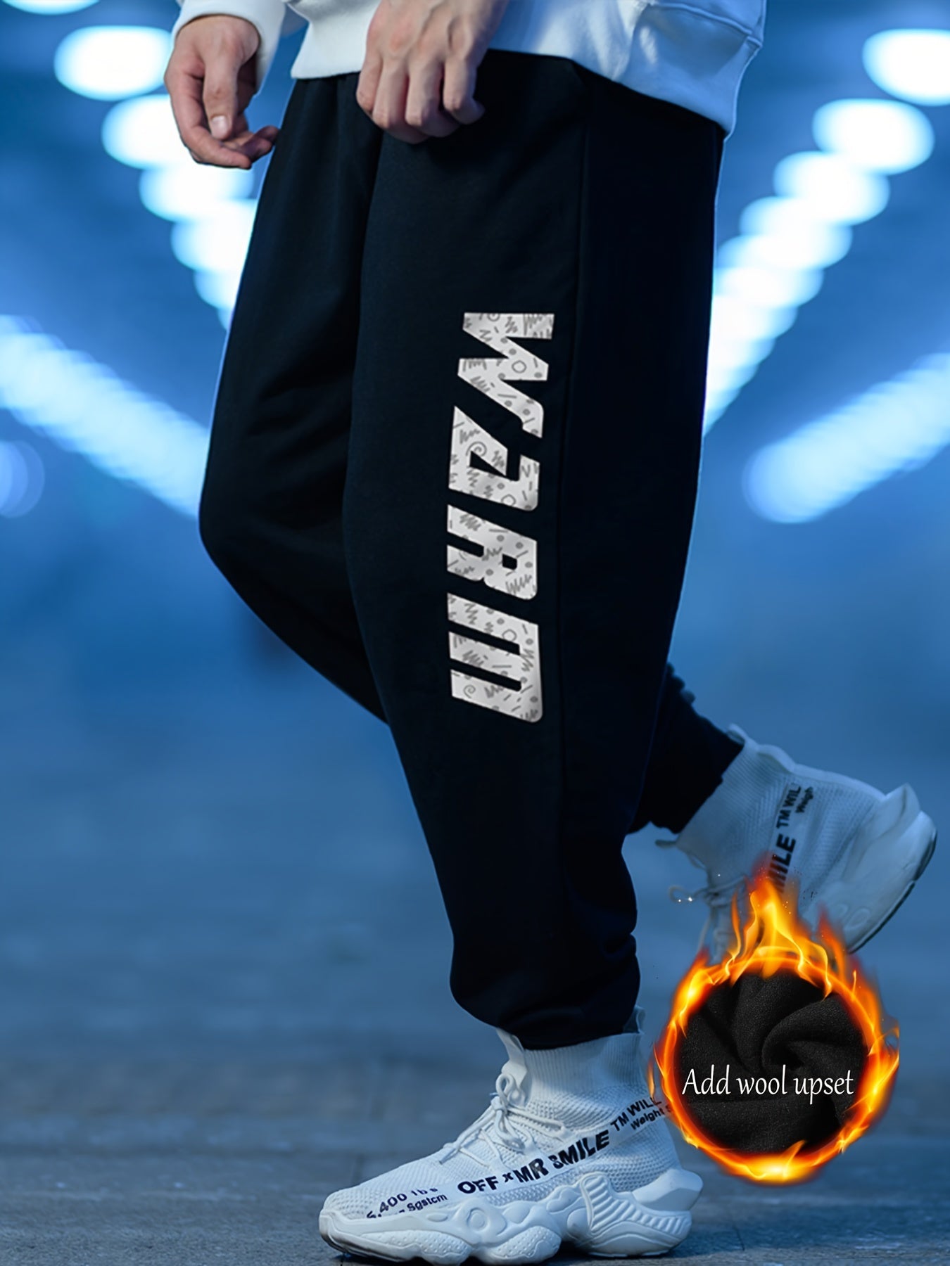 Men's Winter Fleece Sweatpants Loose Fit Alphabet Print Jogger Pants