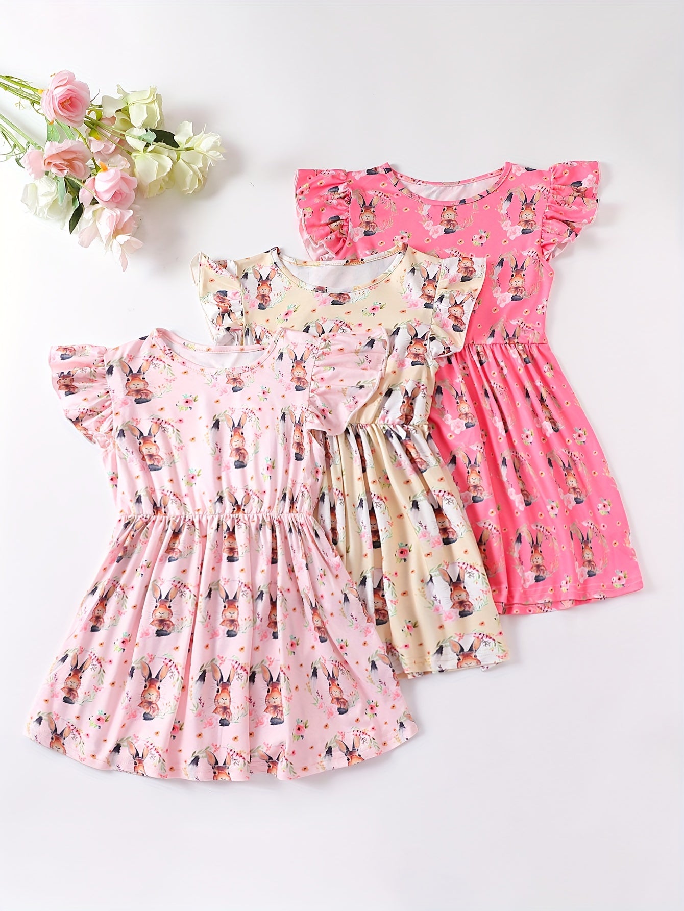 Girls Ice Cream Farm Chicks Print Ruffle Party Dress