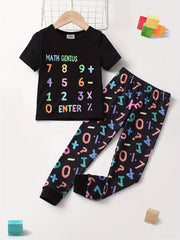Boys 2pcs Math Number Print Top & Pants Pajamas Set