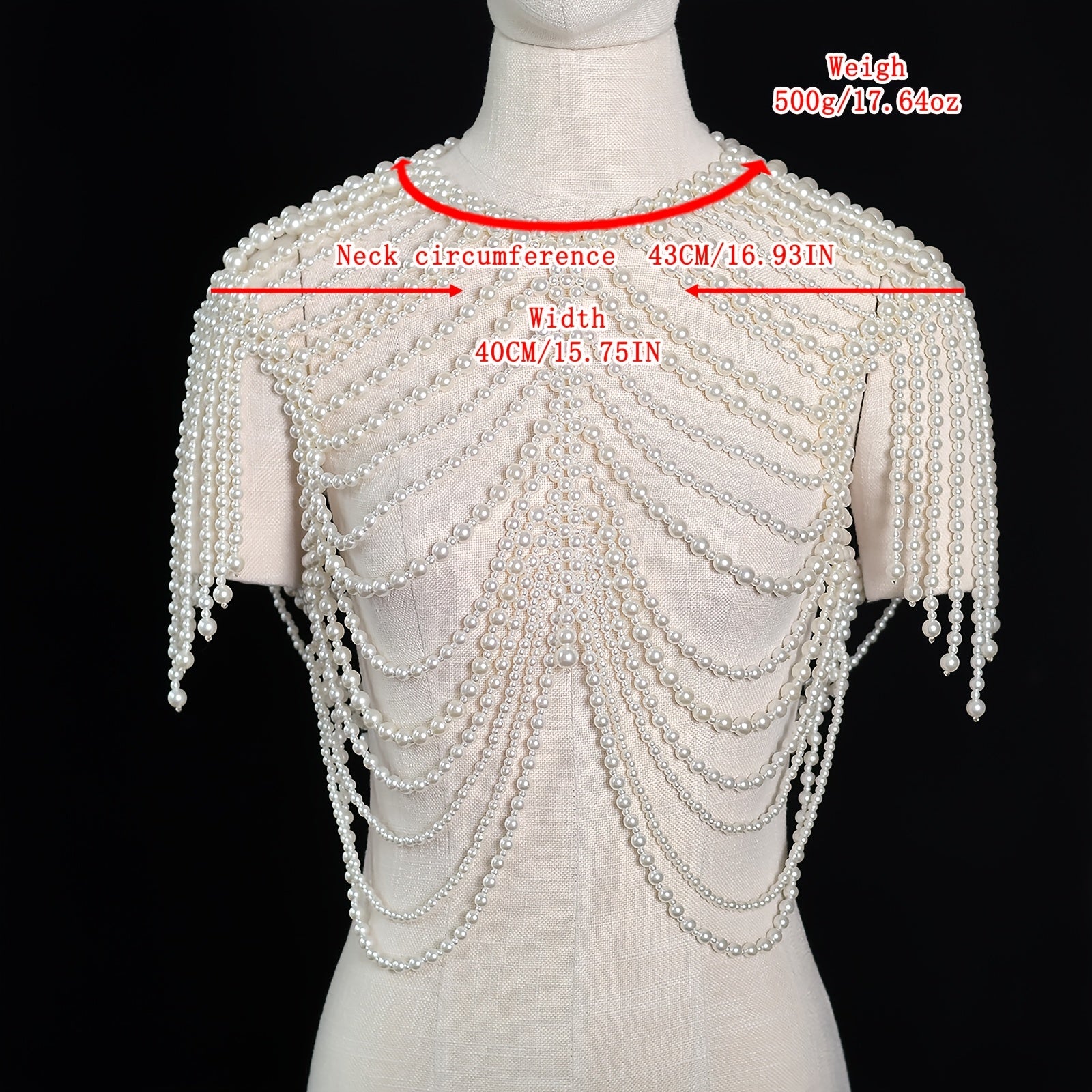 Baroque Faux Pearl Body Chain Shawl for Women Bridal Gowns Banquets Photoshoots