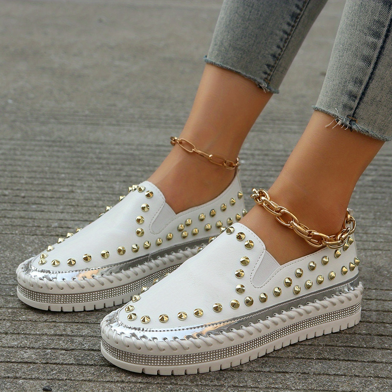 Studded Platform Loafers Low Top Slip On Shoes