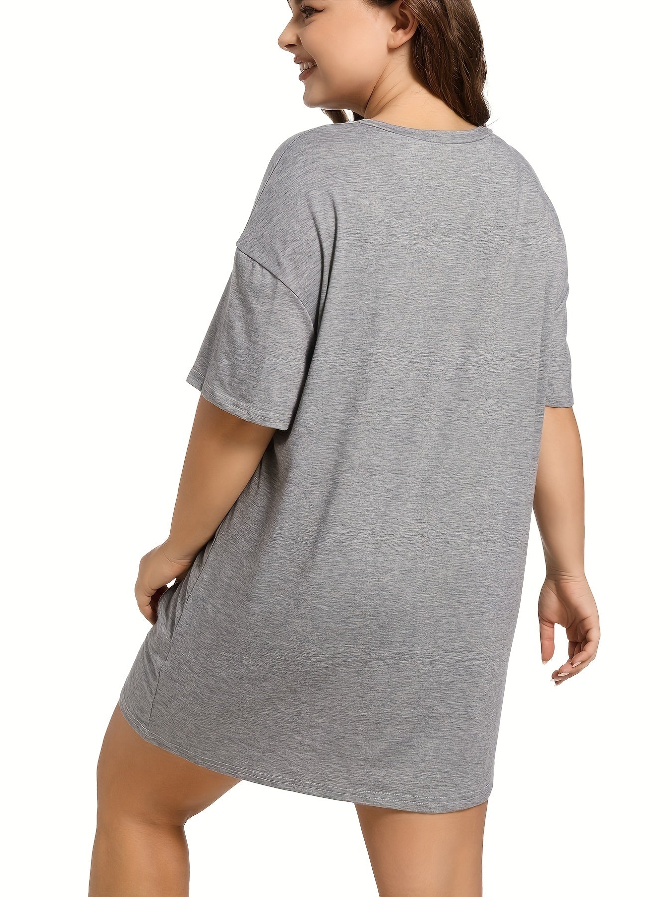 Casual Lounge Dress Women's Plus Kiss & Letter Print Tee Sleep Dress