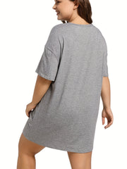Casual Lounge Dress Women's Plus Kiss & Letter Print Tee Sleep Dress