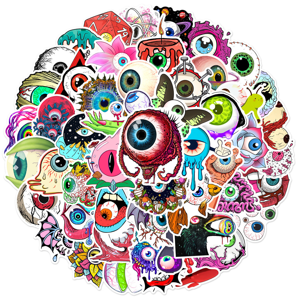 60pcs Horror Eyeball Doodle Stickers Waterproof DIY Creative Toy