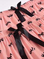 Eyelash Print Pajama Set Cami Top & Shorts & Pants