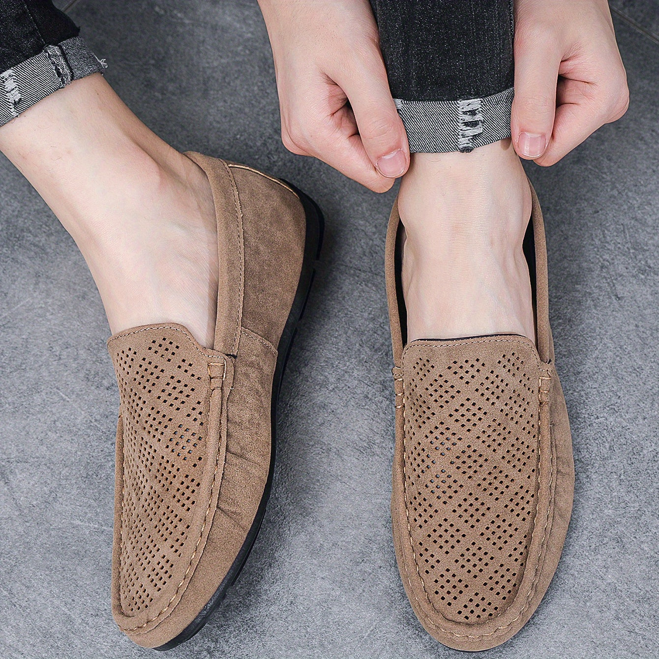 Men's Moc Toe Loafer Shoes Non slip Slip On Dotted Diamond Moccasin Shoes