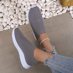 Women's Solid Slip On Sneakers Breathable Knit Flat Shoes