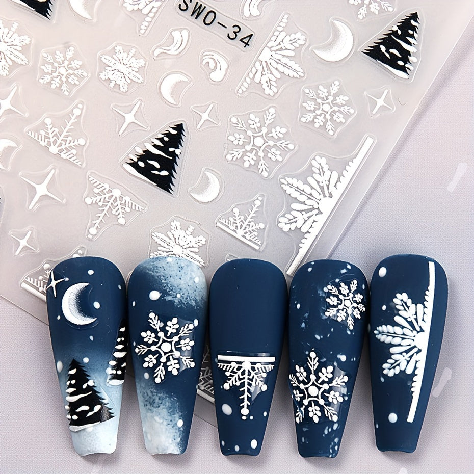 2pcs Christmas Nail Art Stickers 3D Snowman Snowflake Self Adhesive