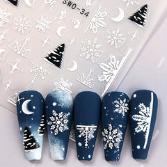 2pcs Christmas Nail Art Stickers 3D Snowman Snowflake Self Adhesive