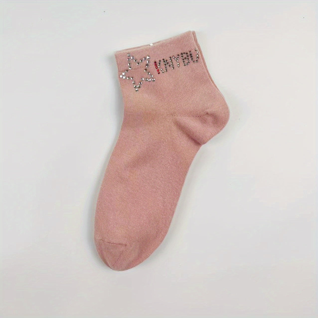 Star & Letter Rhinestone Crew Socks for Women