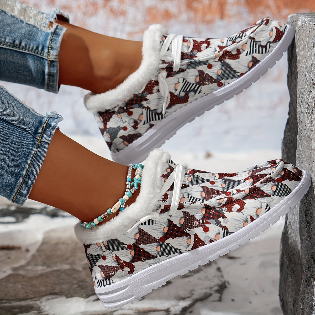 Christmas Elements Pattern Warm Flat Shoes Non slip Snow Sneakers