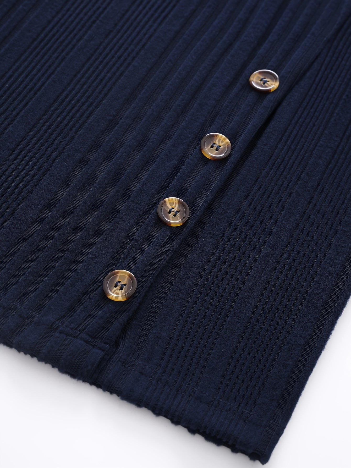 Solid Ribbed Button Sweater Round Neck Jumper