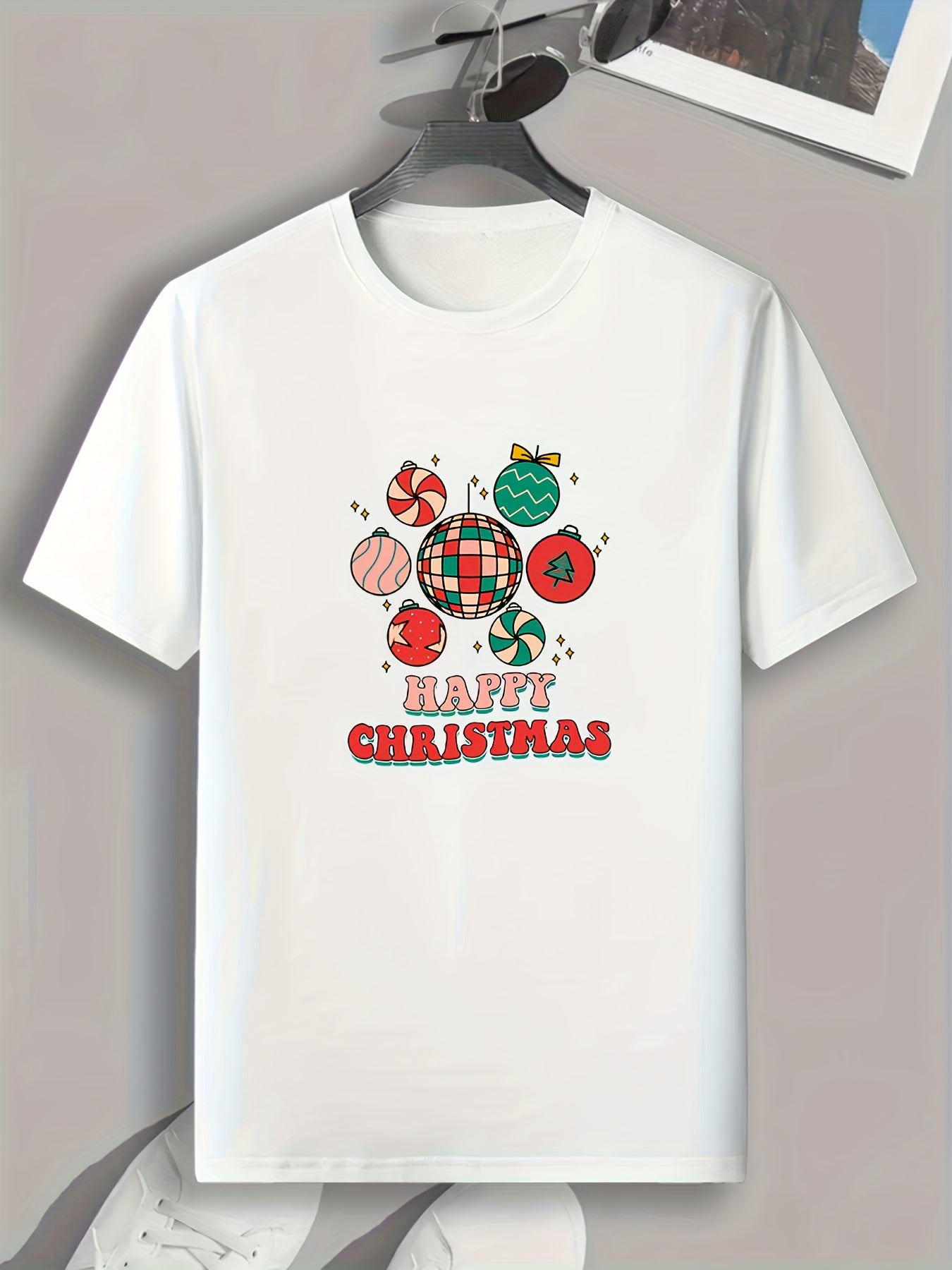 Christmas Pattern Print Men's Sports T-shirt Graphic Tee For Fitness