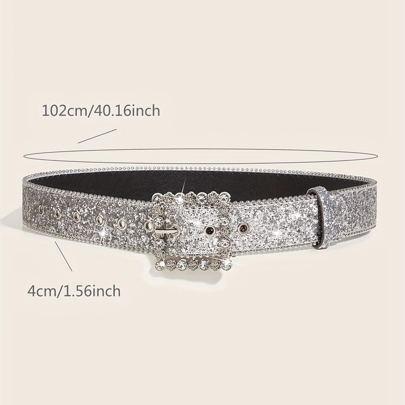 Glitter Sparkle Square Pin Buckle Belt Beaded Jeans Belt for Women