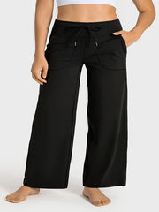 Women's Plus Size Tie Waist Wide Leg Yoga Pants With Pockets