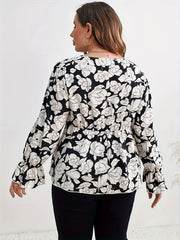 Floral Print Lantern Sleeve Blouse