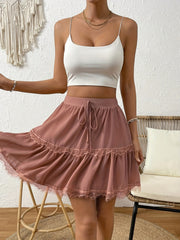 Lace Drawstring Skirt Ruffle Style for Women