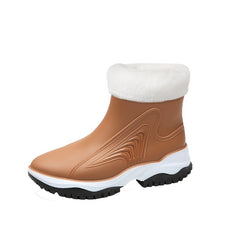 Women's Plush Ankle Rain Boots Waterproof Non-slip Shoes