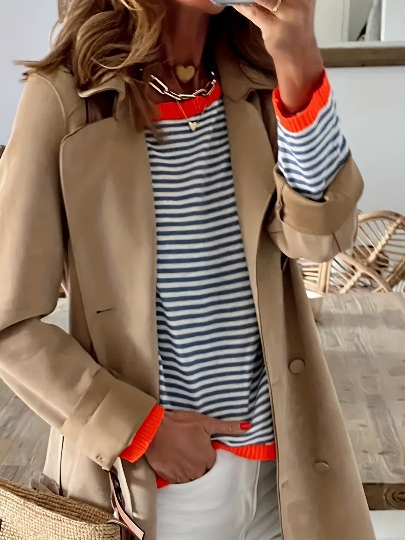 Striped Print Crew Neck Knit Sweater Long Sleeve