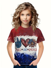 3D PEACE LOVE AMERICA Short Sleeve T shirt Kids Pullover Tops Summer